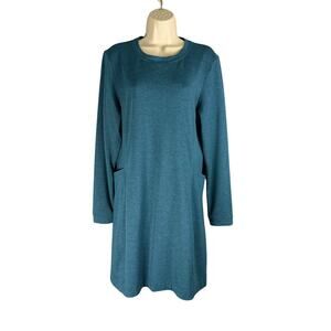 Title Nine Sweatshirt Dress Womens Large Turquoise Soft Knit Side Pockets
